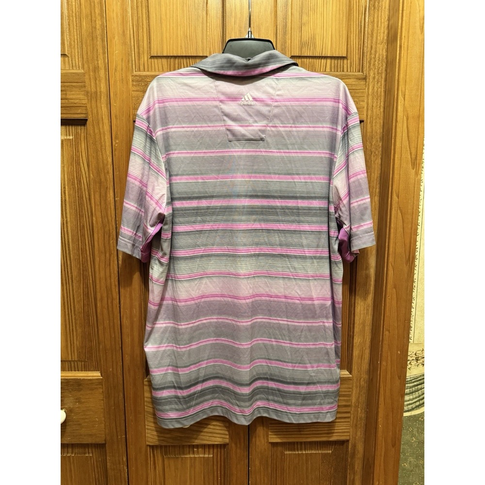 Adidas Men's Purple Pink Striped Climacool Golf Short Sleeve Polo Shirt Size L - Picture 3 of 7